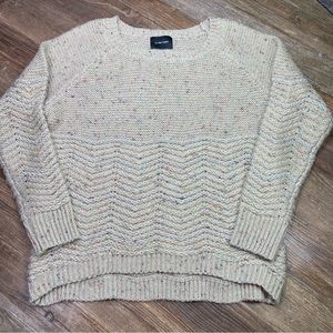 Anthro La Fee Verte Long Sleeve Metallic Glitter Chevron Beige Knit Sweater Sz L